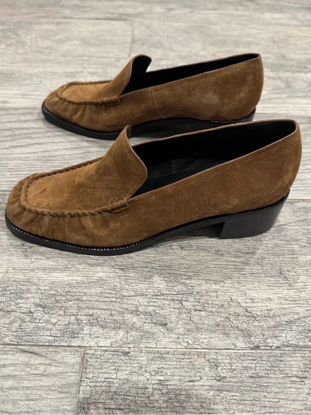 Vince brown suede Larose Heeled Loafer in Elm wood